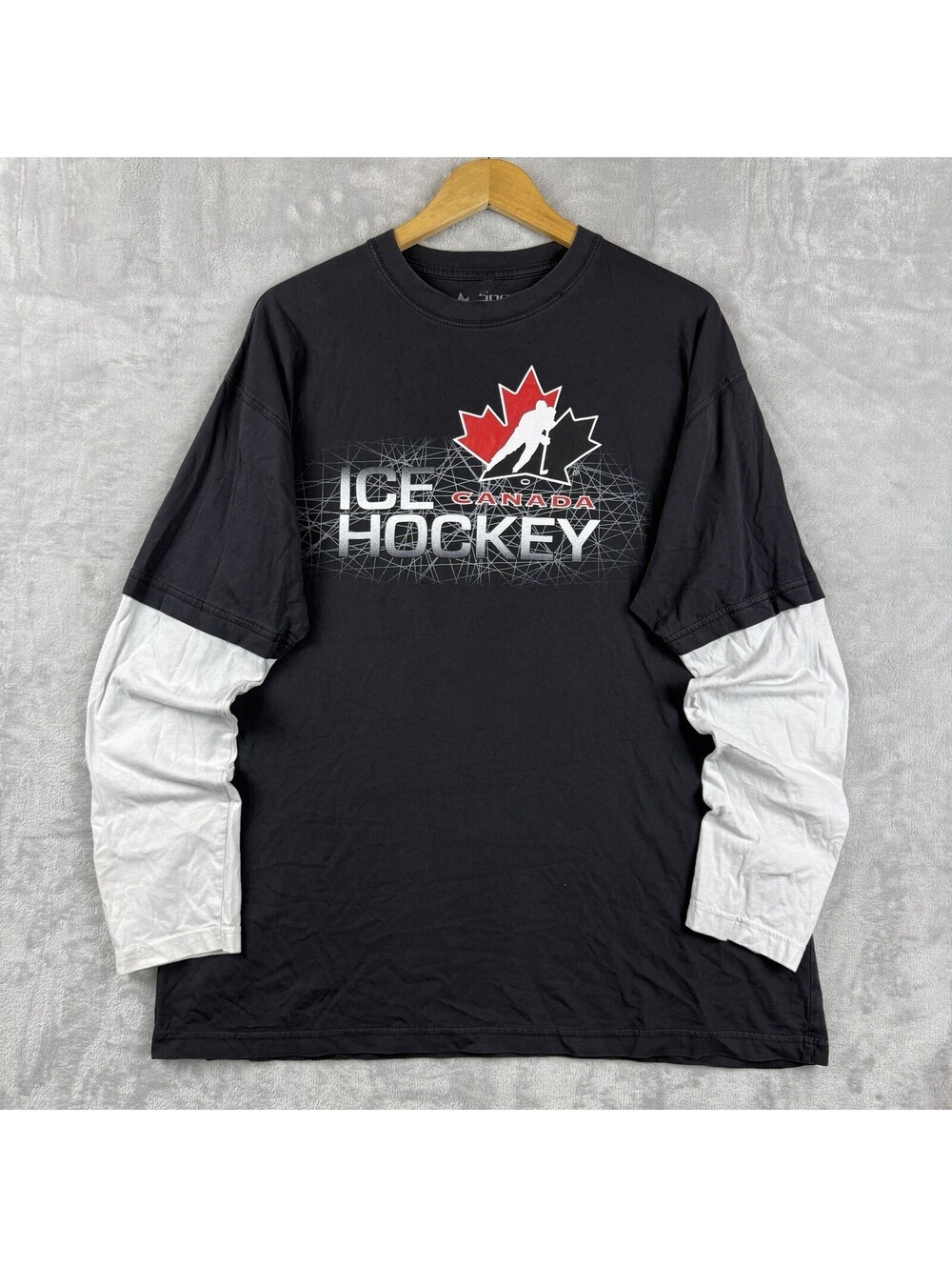 Ice Canada Hockey Mens XXL Layered Long Sleeve T-Shirt Maple Leaf Y2K Streetwear